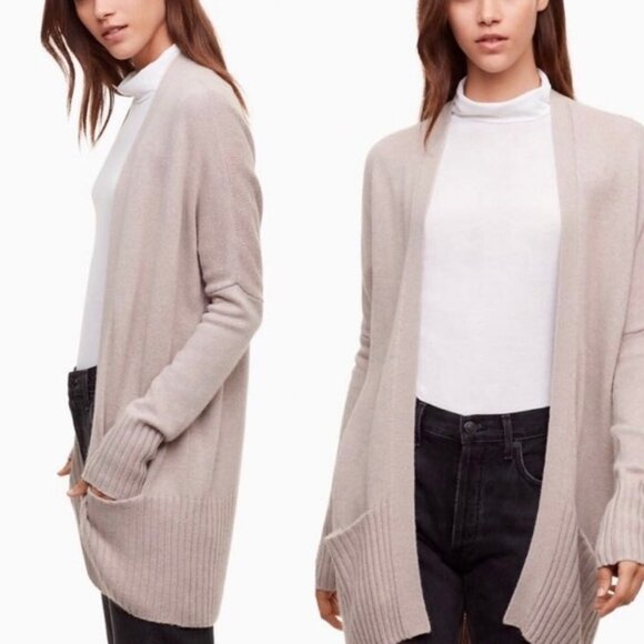 Aritzia Babaton Azure Skies Cashmere Wool Black Open Front sweater cardigan S - Picture 2 of 11